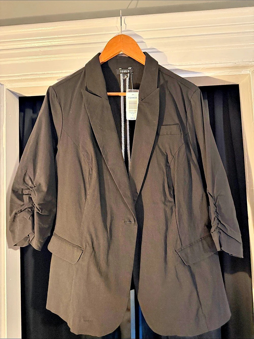 Torrid Black Ruched Sleeve Boyfriend Blazer Black Size 2
